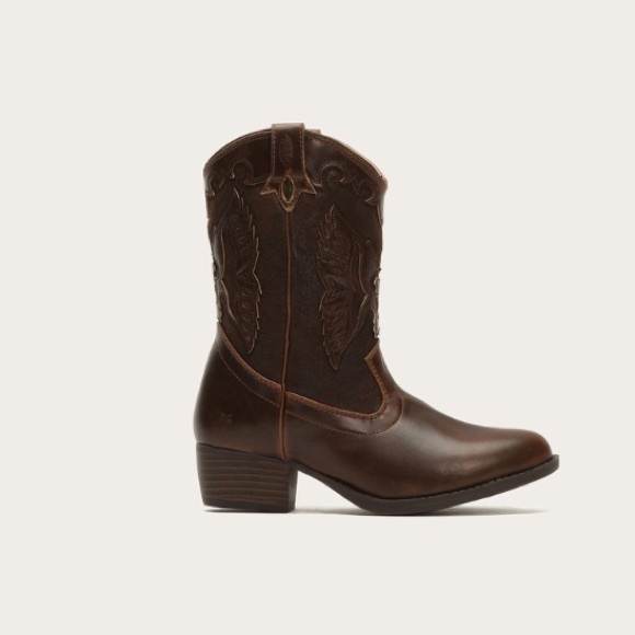 FRYE Girl’s Carson Firebird Brown Cowgirl Boots - Picture 2 of 13